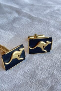 Vintage Gold and Black Enamel Kangaroo Cufflinks