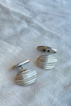 Vintage Silver Ribbed Bands Oval Cufflinks