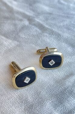 Vintage Anson Gold and Petrol Blue Rhinestone Cufflinks