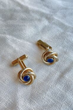 Vintage Swank Gold and Blue Swirling Knot Cufflinks
