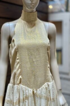70s Halter Dropped Waist Gold Maxi Dress