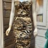 90s Leopard Print Ruched Strapless Dress