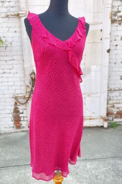 90s Bradshaw Rose Red Bias Ruffle Dress - Small