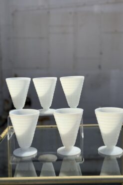 Set of 6 Vintage Hazel Atlas White Milk Glass Pedestal Tumblers- Set of 6