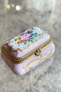 Vintage Pink Porcelain Hand Painted Trinket - Pill Box