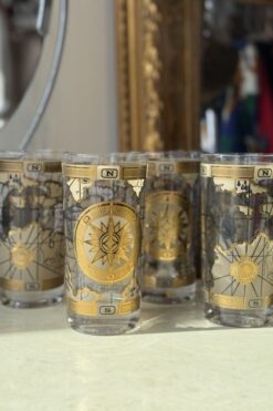 4559 golden compass and map glassware set of 4