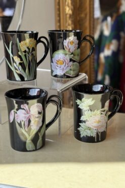4576 black foral 80s mugs