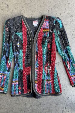 Jeanne Marc Ruched Black GEO Jacket - Small