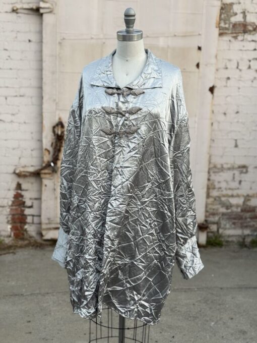 1980s Jeanne Marc Silver Wrinkled Long Sleeve