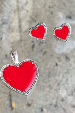 00s Red Heart Earrings and Pendant Set