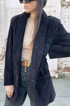 Vintage Black Suede Shawl Collar Blazer - Medium