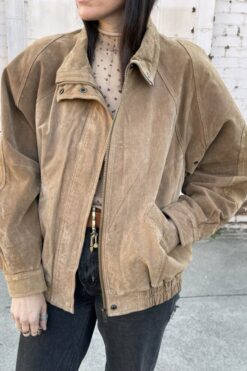 80s Casual Club Tan Suede Leather Jacket - M/L
