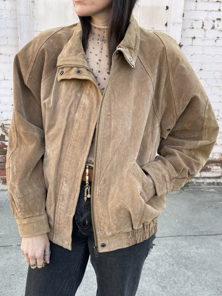 80s Casual Club Tan Suede Leather Jacket - M/L