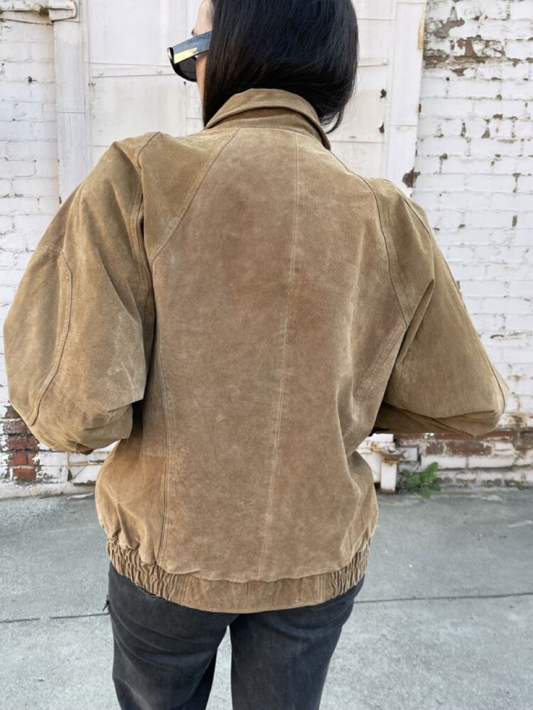 80s Casual Club Tan Suede Leather Jacket - M/L