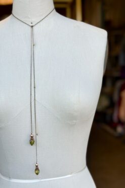 70s Green Crystal Lariat Necklace