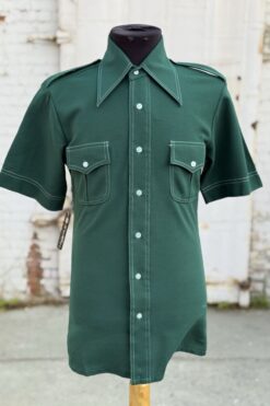 70s Green White Stitch Button Up