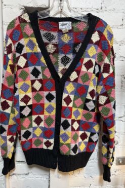 80s Geometric Checkered Cardigan M/L