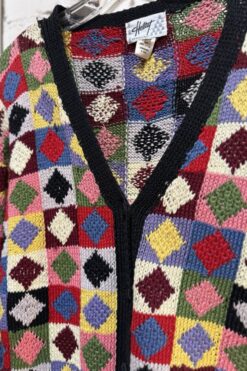 Alternative view of 80s Geometric Checkered Cardigan M/L