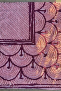 Vintage Pink and Maroon Chenille Bedspread - 91" x 106"