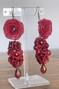 Vintage Red Rose Crystal Dangle Earrings