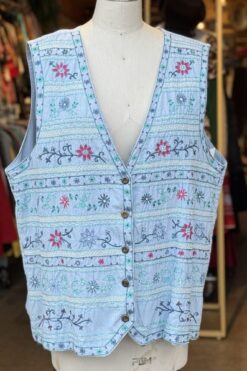 Vintage 90s Koret Chambray Floral Vest - 2X