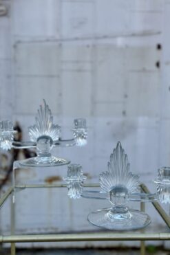 Vintage Fostoria Flame Clear Glass Double Arm Candle Holders Art Deco Pair