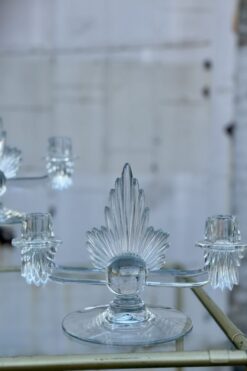 Alternative view of Vintage Fostoria Flame Clear Glass Double Arm Candle Holders Art Deco Pair