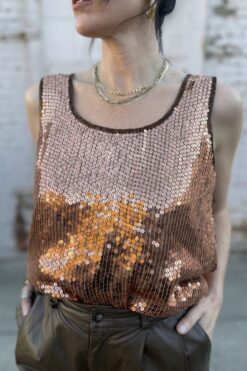 Vintage Bronze Sequin Tank Top – M/L