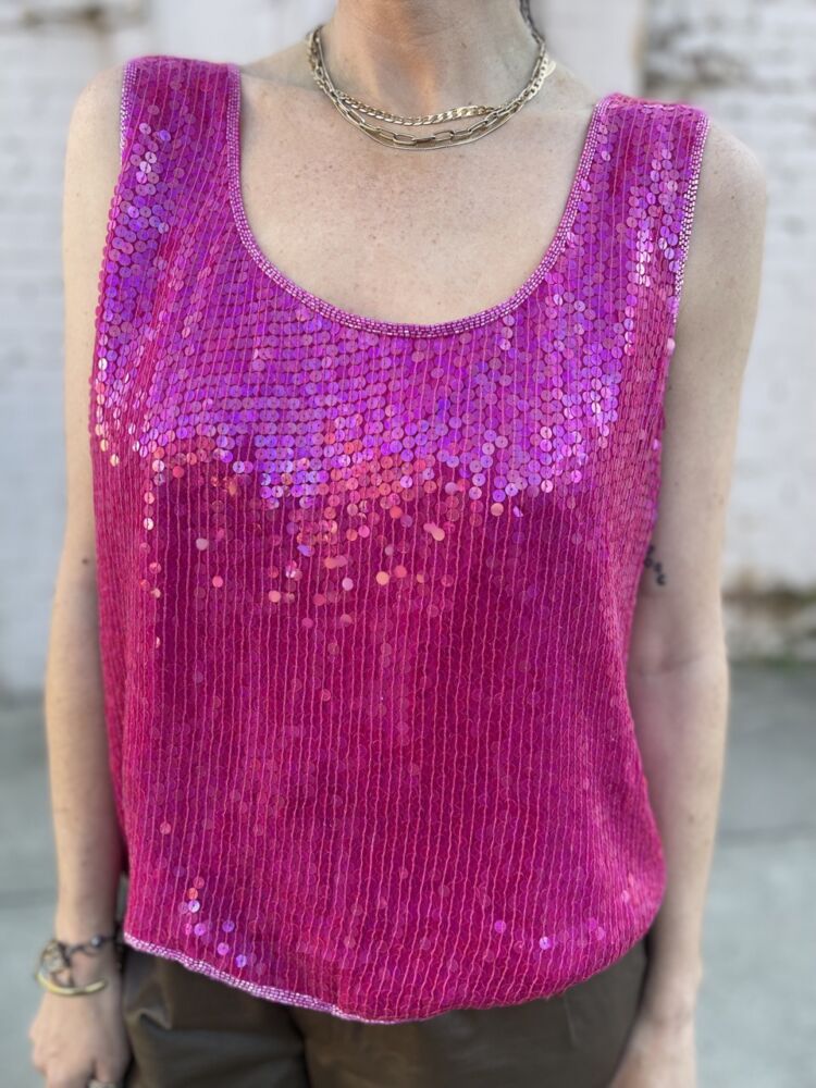 1980  pink and gold sequin strappy top blouse