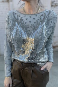 Vintage Metamorphosis Silver Sequin Top - Medium