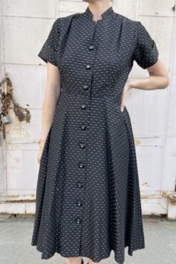 Vintage 1950s Pink and Black Polka-dot Taffeta Dress - Large