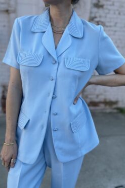 Vintage 70s-does-40s Sky Blue Two Piece Set – M