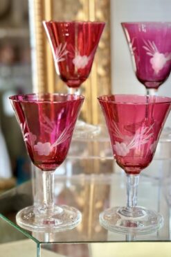 Vintage Cranberry Wine Goblets - Set of 4 - Local Pick Up Only