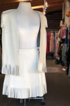 Vintage 60s Leather Fringe Skirt Set - Medium