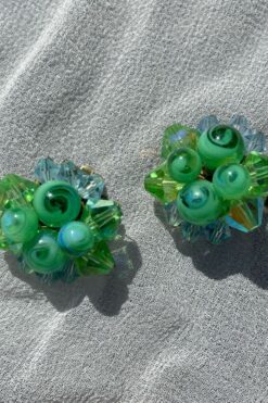 Vintage Green Cluster Earrings - Clip On