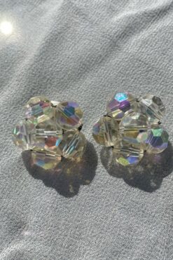 Vintage Iridescent Flower Cluster Earrings - Clip On