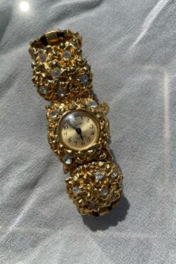 Vintage Trifari Chunky Gold Rhinestone Watch