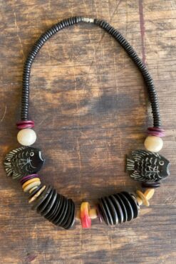 Vintage Wooden Beaded Fish Necklace