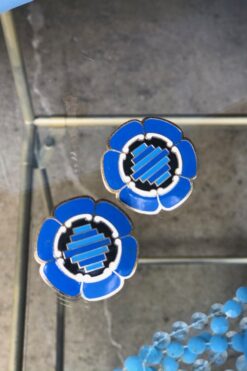 Vintage Blue Squash Blossom Earrings