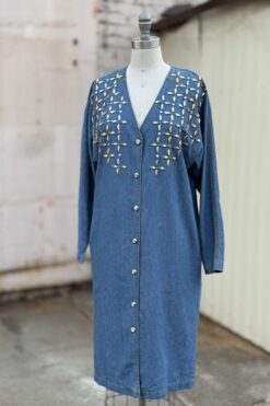 90s Denim Studded Duster Jacket S-M