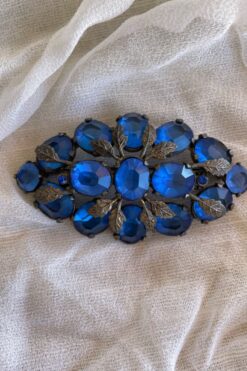 Vintage Crown Trifari Blue Glass Brooch