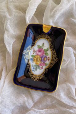 Vintage Floral Gilded Black Ashtray