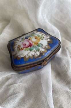 Vintage Blue Porcelain Hand Painted Trinket – Pill Box