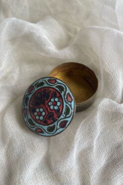 Vintage Brass Hand Painted Blue and Red Trinket Box
