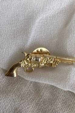 SOLD Vintage Gold Tone Revolver Cowboy Pin