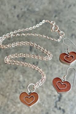 70s Sterling Silver Heart Earring and Necklace