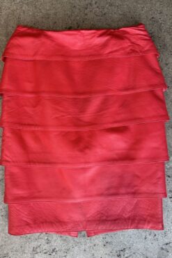 80s Red Leather Nora Ritti Tiered Skirt