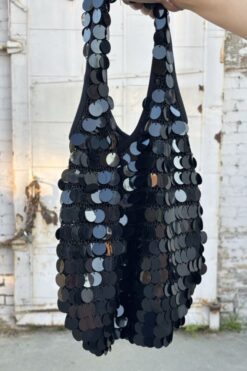 Y2K Crocheted Black Sequin Tote Bag