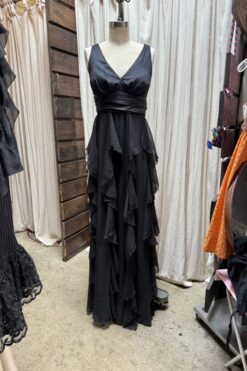 Vintage Black Long Ruffle Dress - XL