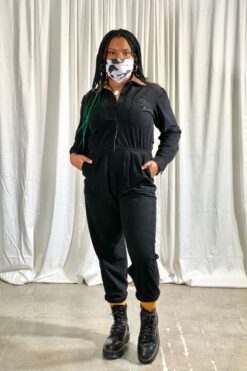 80s Black & Leopard Print Jumpsuit